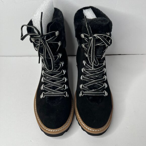 New Splendid Women's Evita Suede Faux Fur Trim Wedge Hiker Booties Sz 8M #451 - Picture 4 of 11